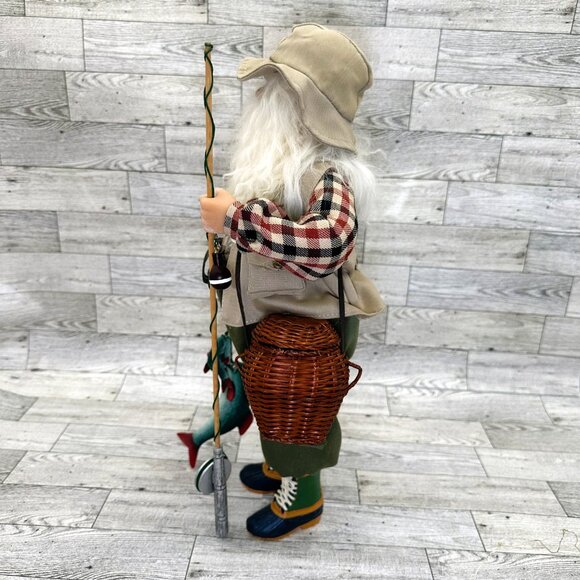Christmas 17" Fishing Santa Décor w/ Rod, Storage Basket, & 3 Caught Fish - Picture 5 of 8